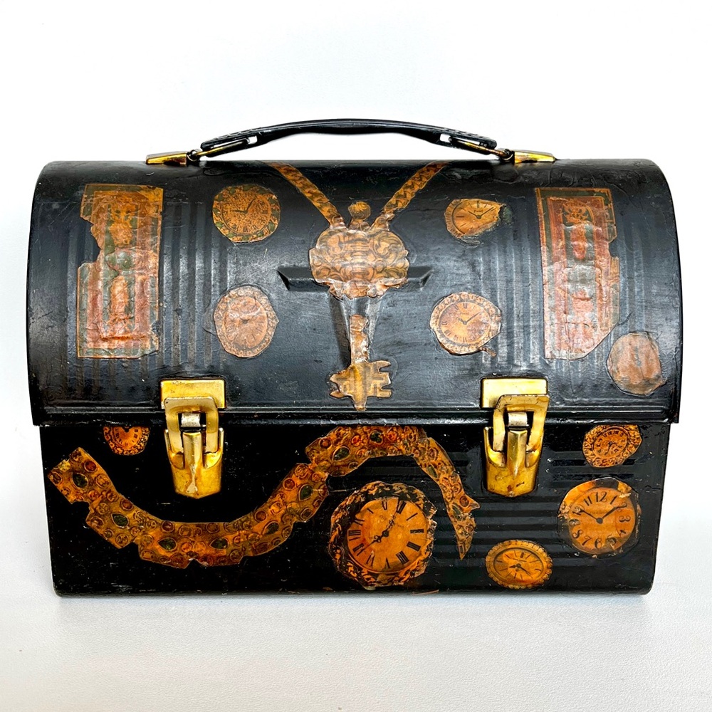 Vintage Decoupage Lunchbox 1960s Retro Mid C Storage Box Jewelry Crafts Watches